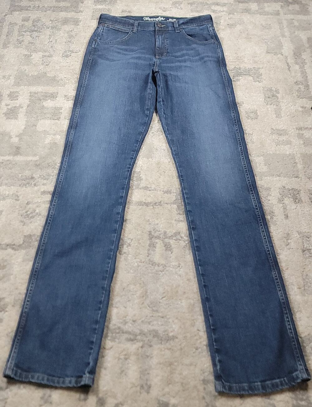 Wrangler Retro Logo Slim Straight Blue Denim Jeans Sz 34x36 MEN'S